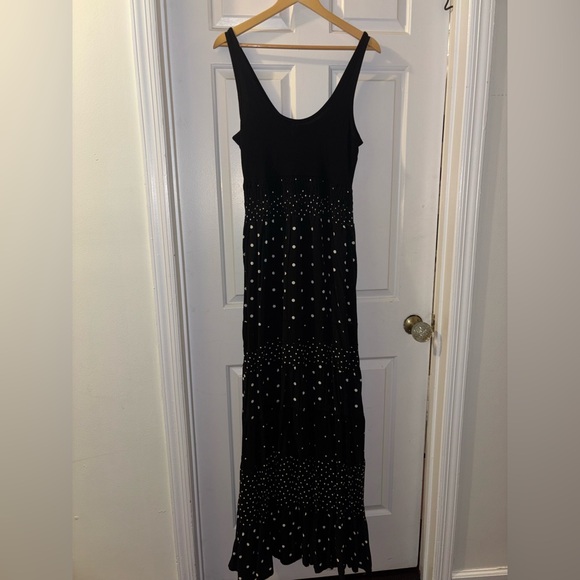 NWT.Retail $160. Anthropologie. Size M Black tiered polka dot maxi dress. - Picture 2 of 4
